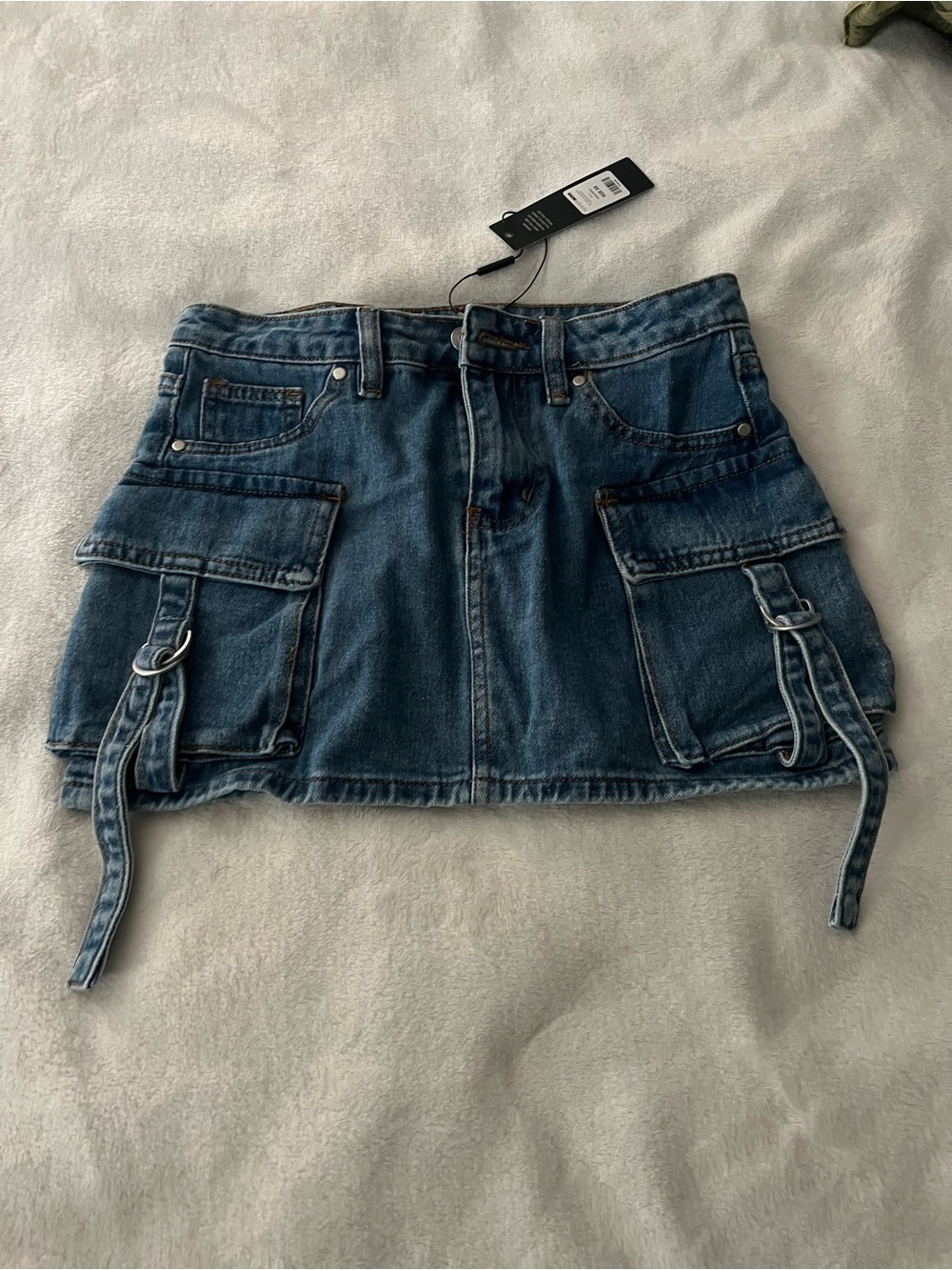 NWT Fashion Nova Blue Denim Mini Skirt with Cargo Pockets